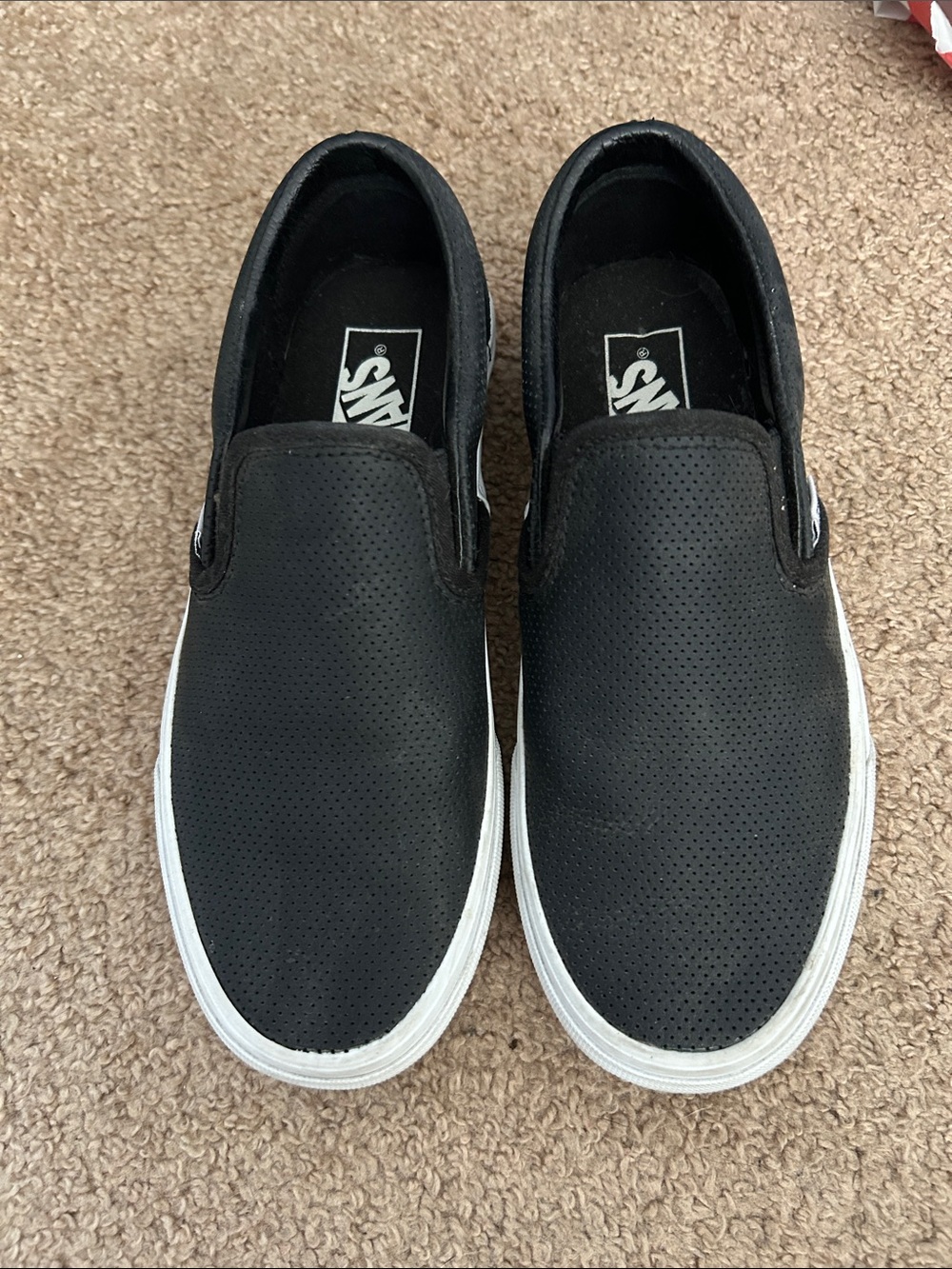 Vans Black Perforated Leather Slip-On Sneakers. Women’s size 7. Men’s 5.5